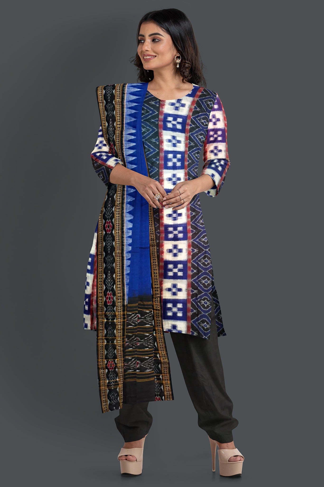 Blue & Black Top With Black Pant & Chunri Pasapalli Dress Set