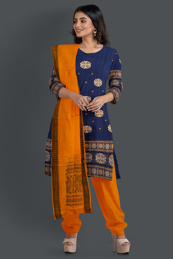 Blue with Yellow Color Pant & Chunri Bomkai Dress Set