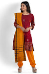 Deep Maroon With Yellow Color Pant & Chunri Bomkai Dress Set