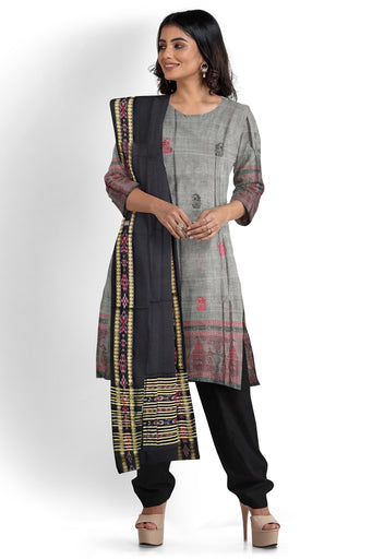 Grey With Black Pant & Chunri Bomkai Dress Set