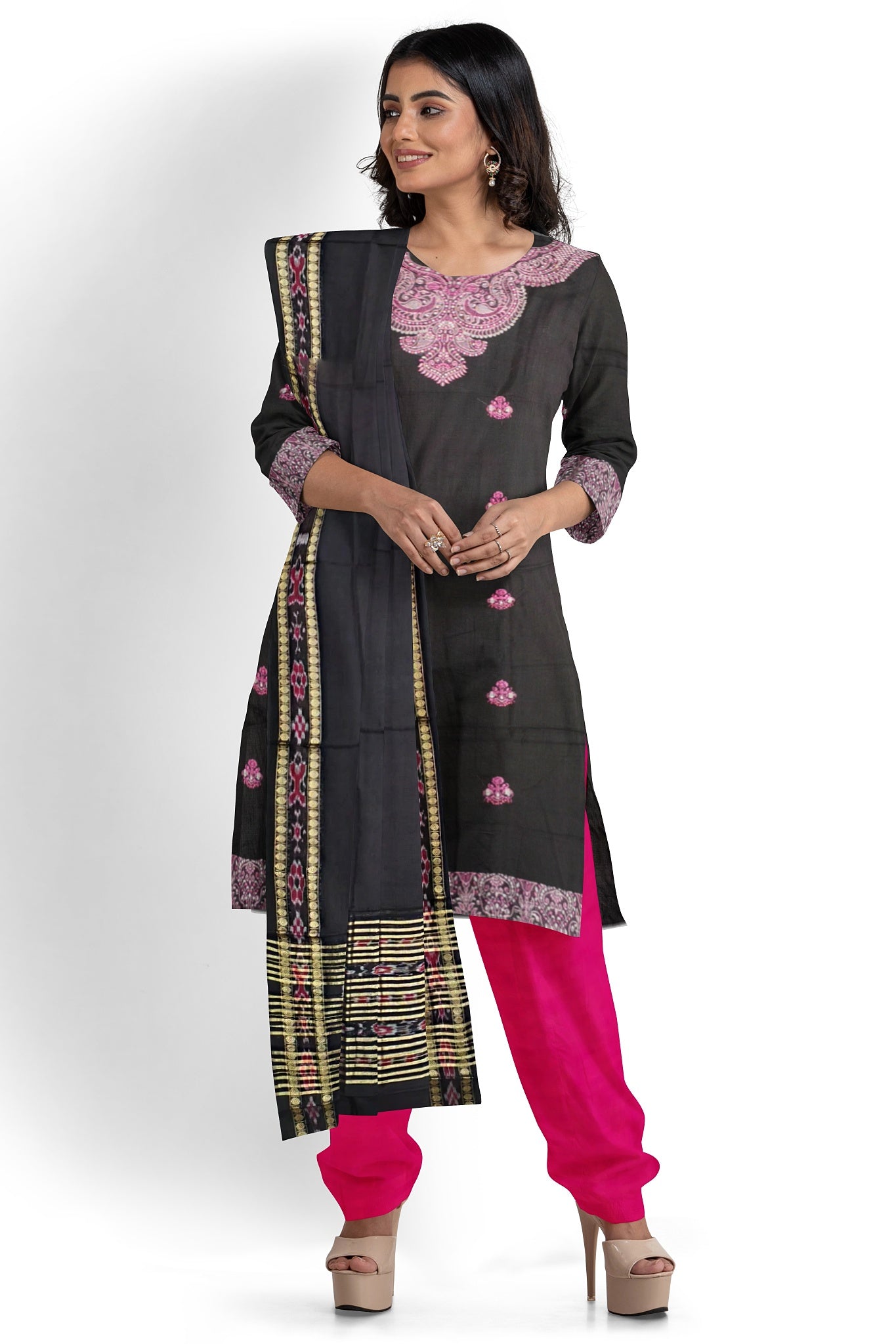 Black Bomkai Dress Set Necklace Design