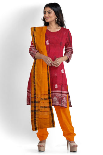 Deep maroon With Black Pant & Chunri Bomkai Dress Set