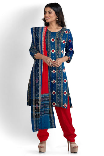 Blue Color Top With Red Color Pant & Chunri Pasapalli Dress Set