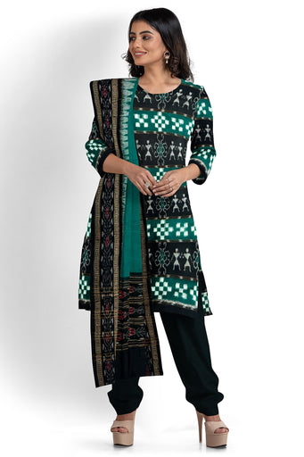 Green & Black Top With Black Pant & Green Chunri Pasapalli Dress Set