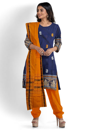 Blue With Yellow Pant & Chunri Bomkai Dress Set