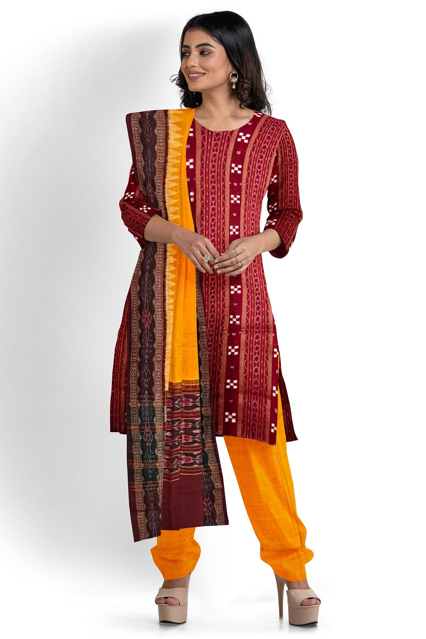 Maroon Top With Yellow Pant & Chunri Pasapalli Dress Set