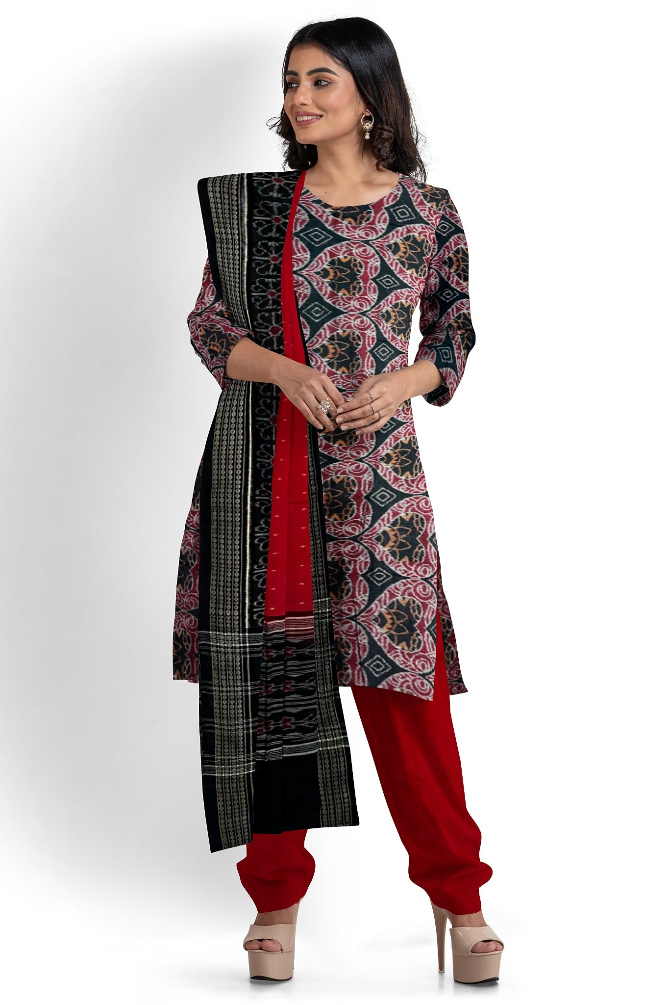 Black Top With Red Pant & Chunri Body Bandha Dress Set