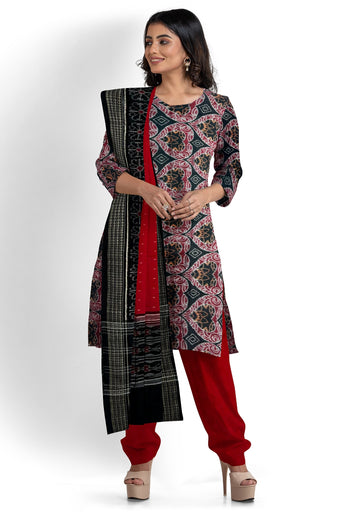Black Top With Red Pant & Chunri Body Bandha Dress Set
