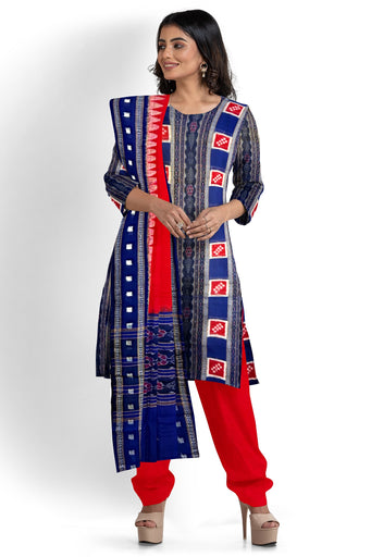 Blue Top With Red Pant & Chunri Pasapalli Dress Set
