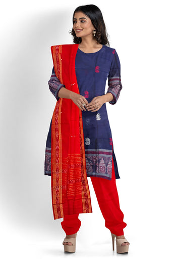 Grey Top With Red Pant & Rust Chunri Bomkai Dress Set