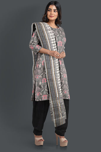 Steel Top With Black Pant & Chunri Body Bandha Dress Set