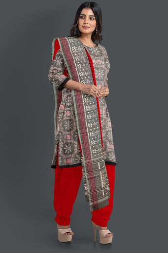 Redish silver Top With Red Pant & Chunri Body Bandha Dress Set