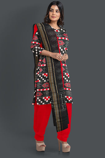 Black Top With Red Pant & Chunri Pasapalli Dress Set