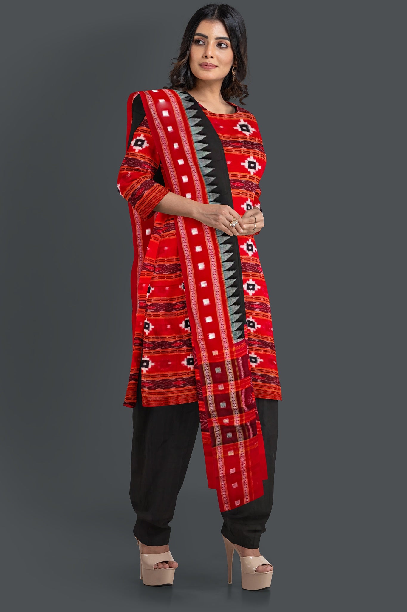 Red Color Top With Black Color Pant & Chunri Pasapalli Dress Set