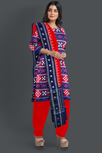 Blue Top With Red Pant & Chunri Pasapalli Dress Set