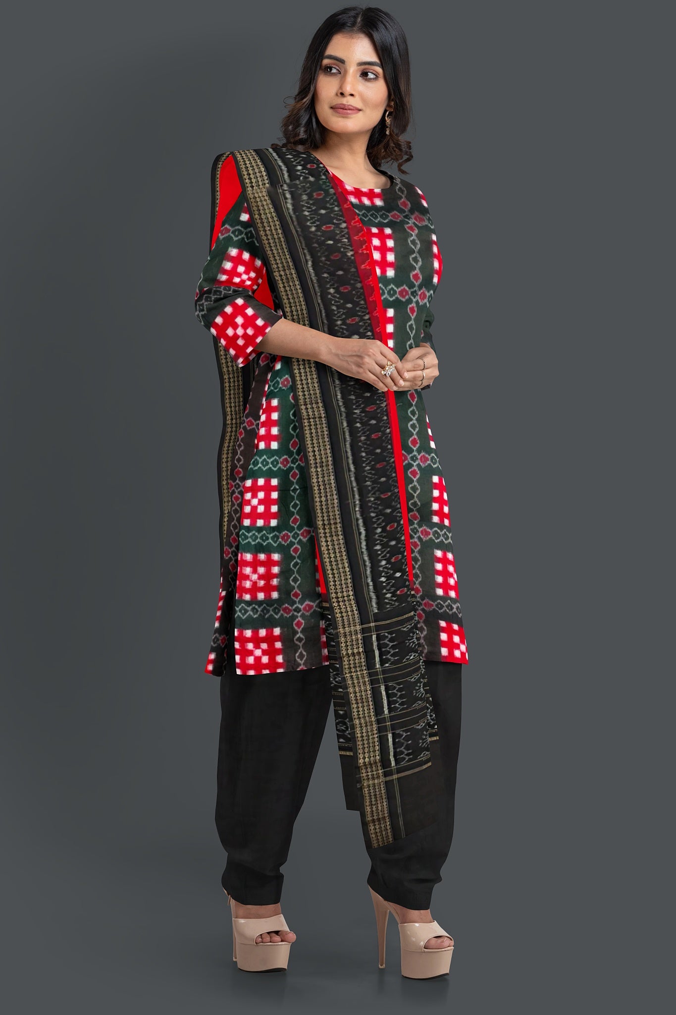 Black Top With Black Pant & Red Color Chunri Pasapalli Dress Set
