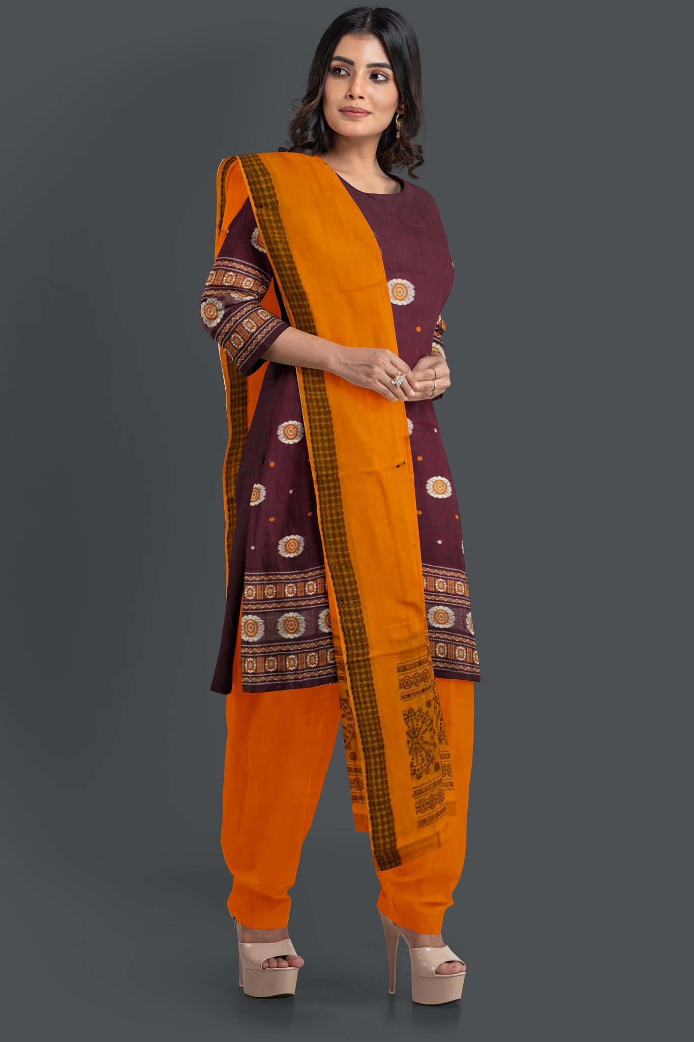 Deep Maroon Bomkai Dress Set