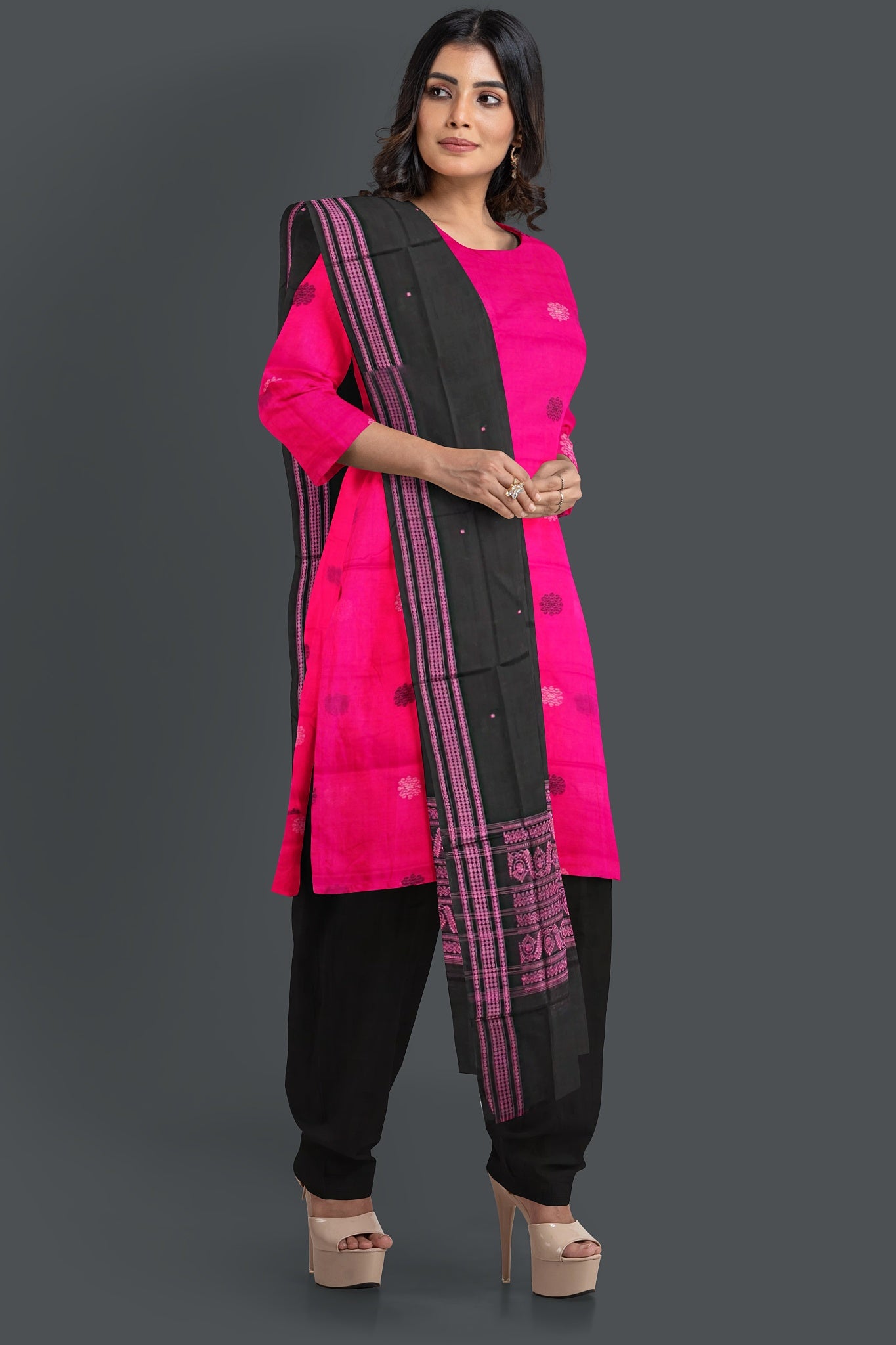 Pink Top With Black Pant & Chunri Bomkai Dress Set
