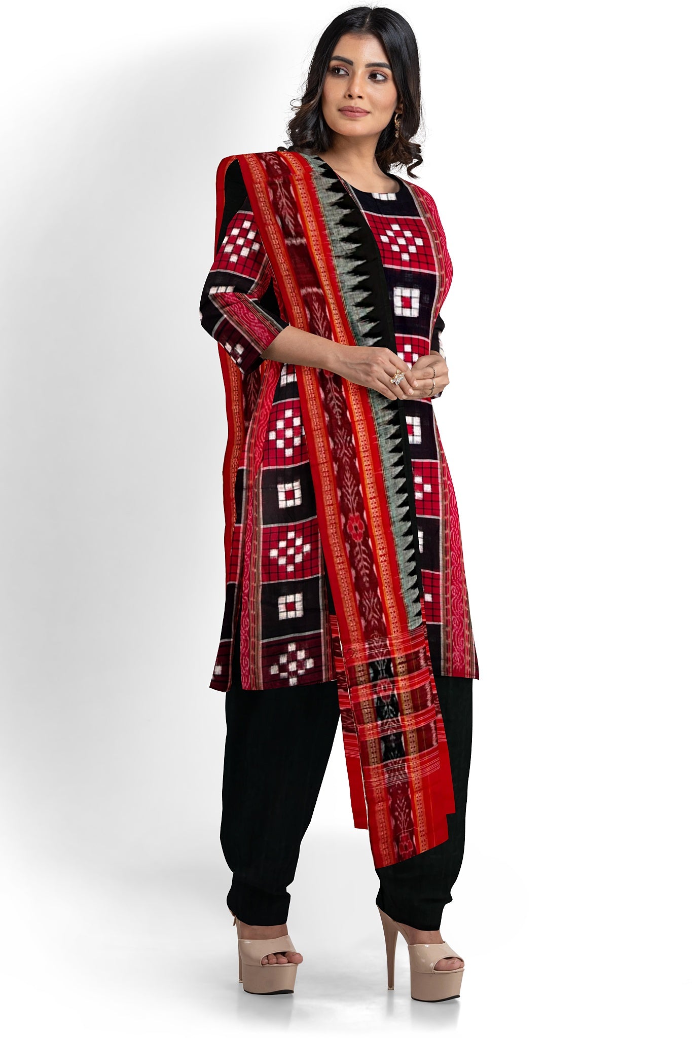 Black & Red Top With Black Pant & Chunri Pasapalli Dress Set