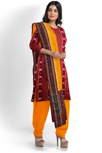Maroon Top With Yellow Pant & Chunri Pasapalli Dress Set