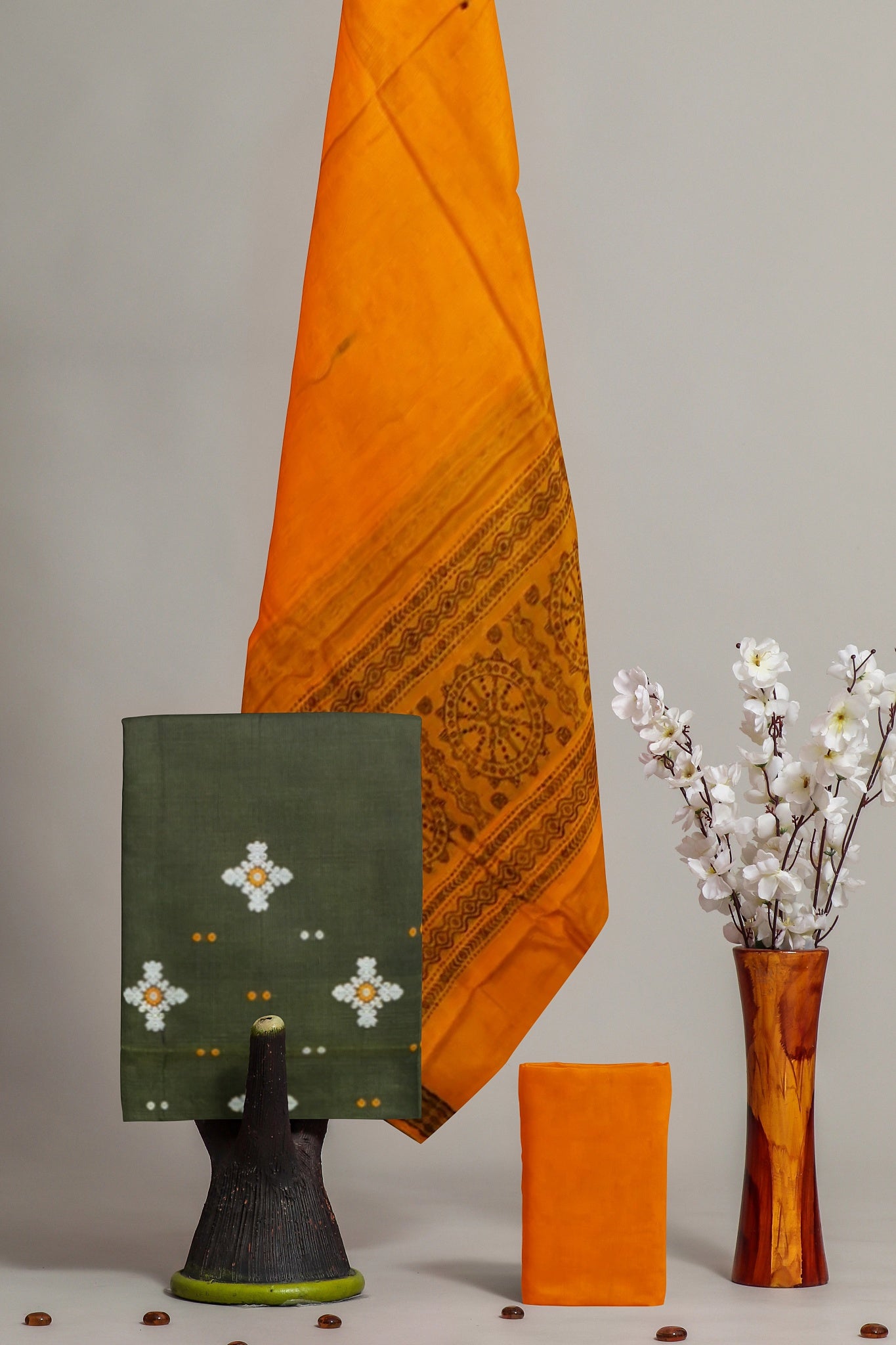 Olive Green Bomkai Dress Set