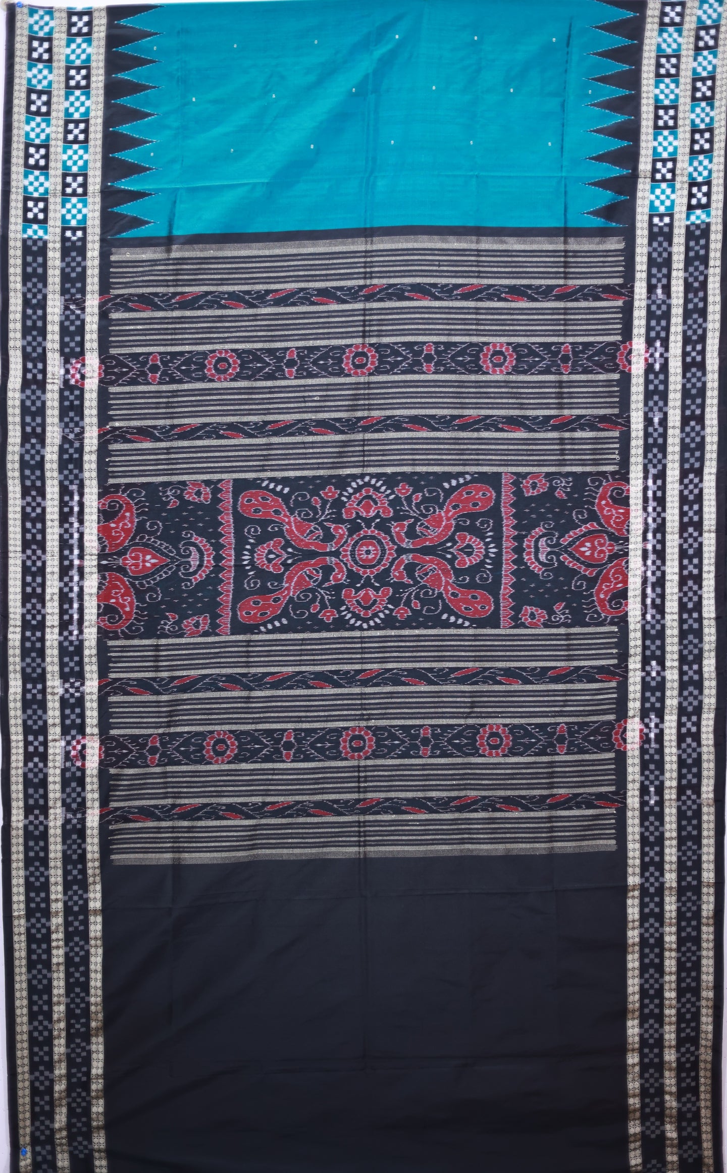 Dark Teal  Border Pasapalli Buti Bomkai Saree
