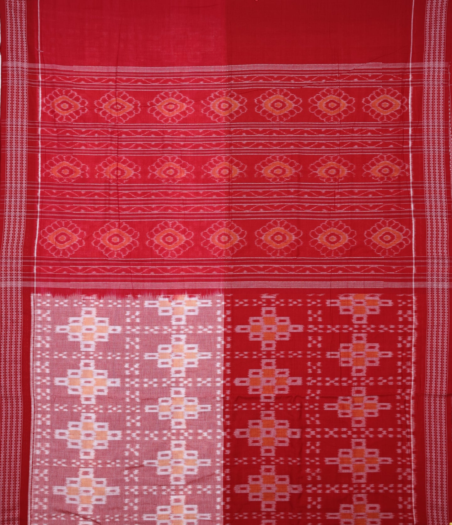 Red And Yellow Half Half Paper Bandha Saree