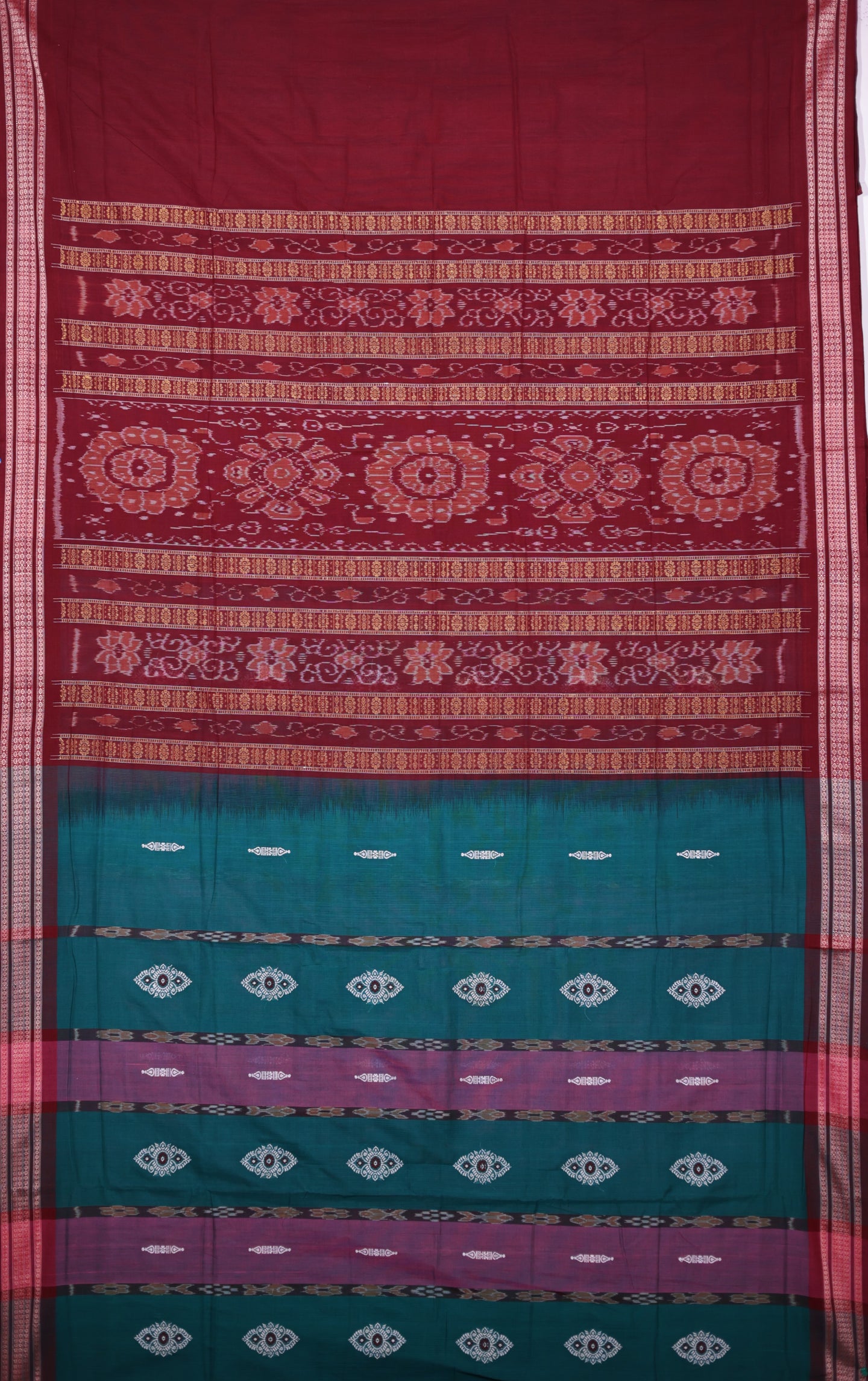 Green Maroon Border Bomkai Saree