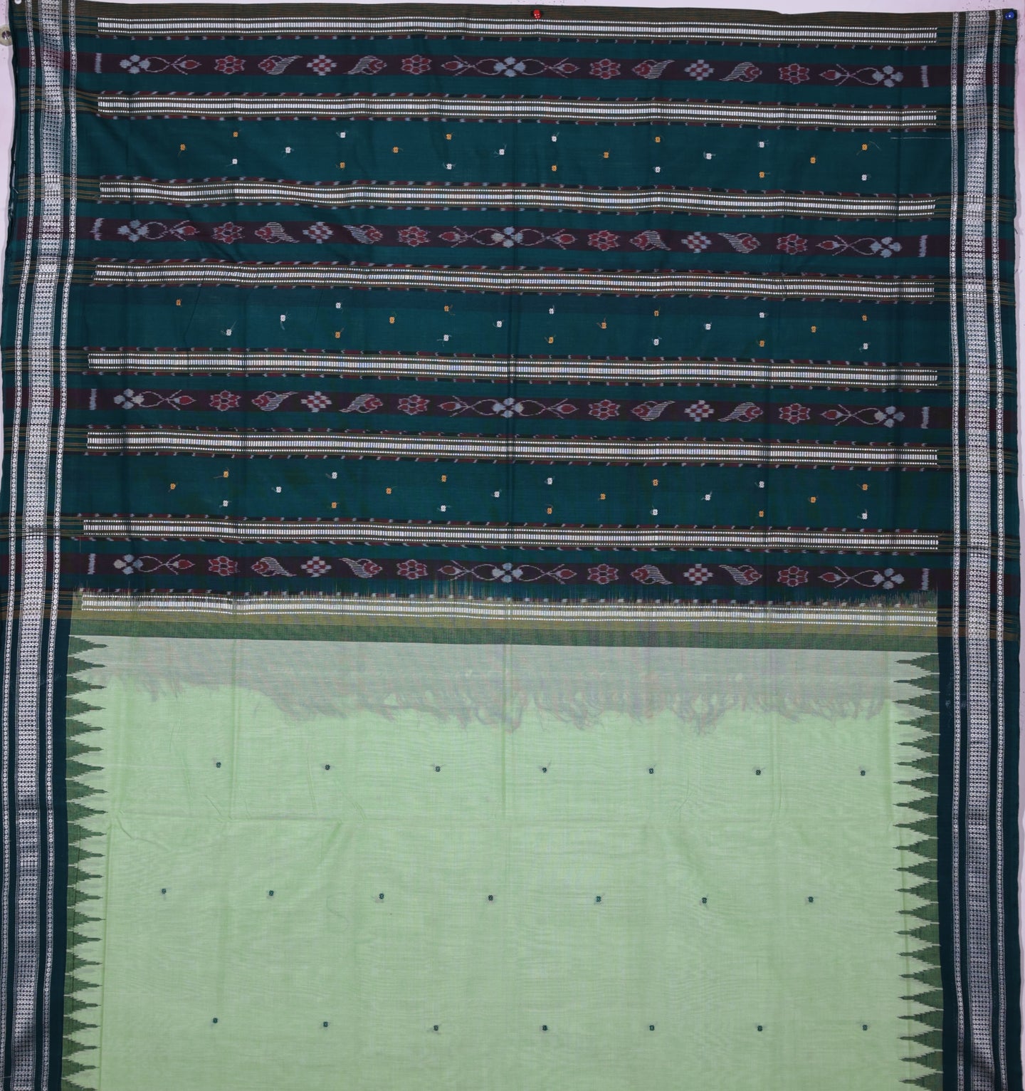 Light Green Temple Border Cotton Bapta Saree