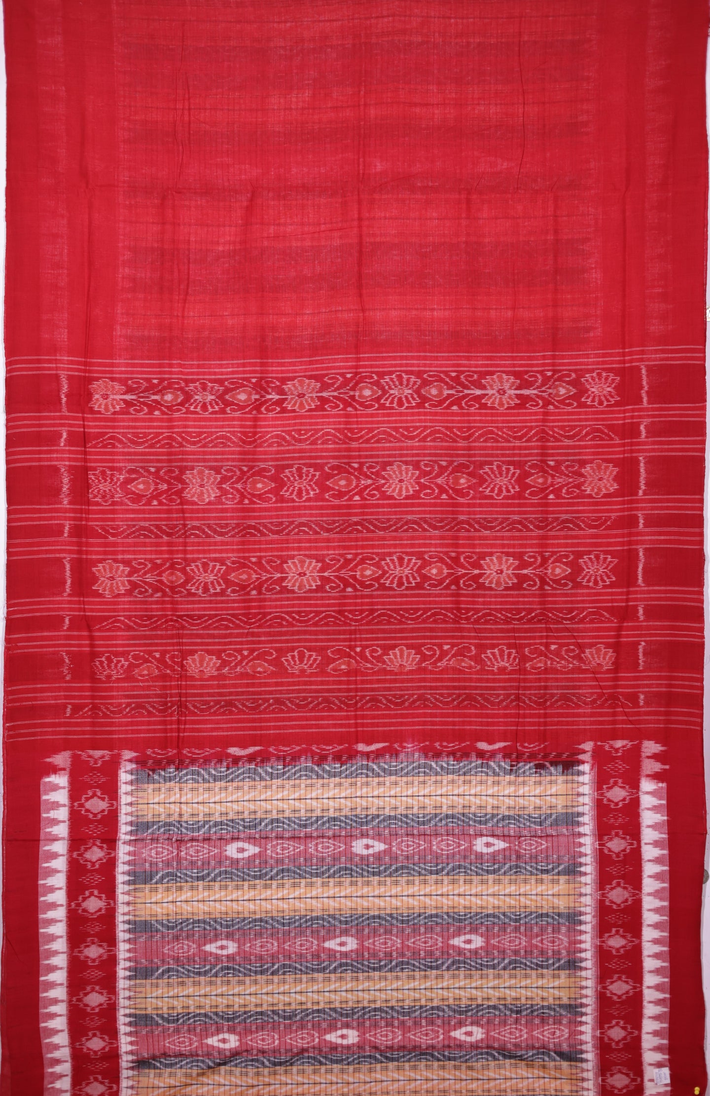 Yellow, Red And Black Body Bandha Saree