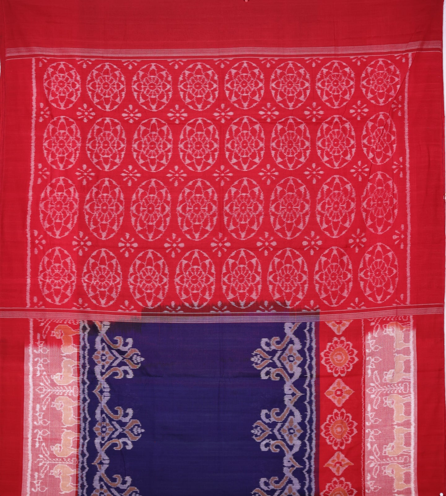 Navy Blue Double Border Bandha Saree