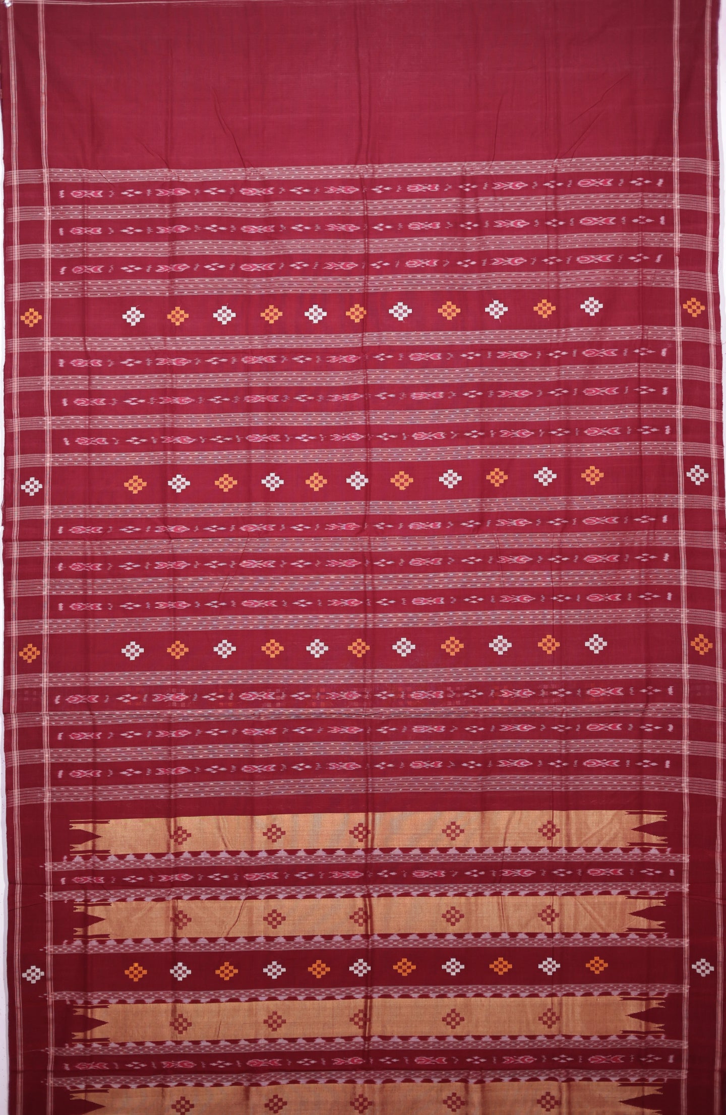Maroon And Golden Pata Bapta Saree