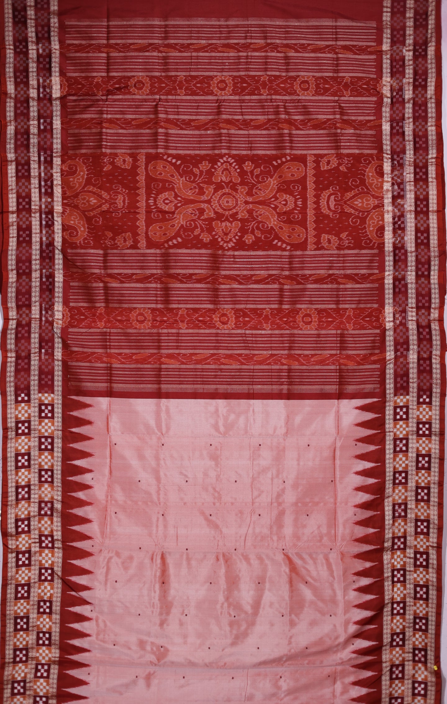 Peach Border Pasapalli Buti Bomkai Saree