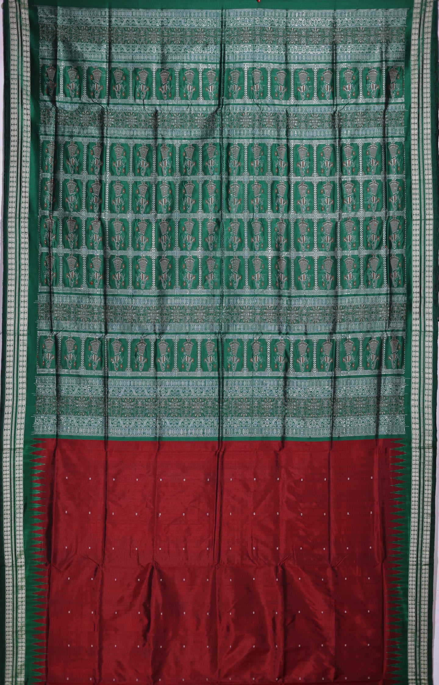 Dark Maroon With Forest Green Bomkai Butti Saree