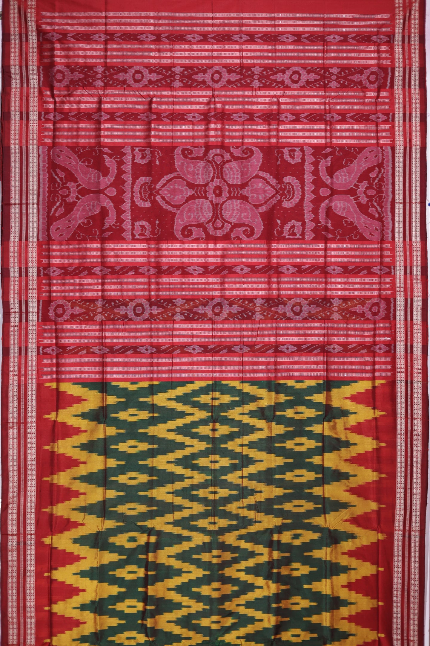 Deep Green Bandha Sambalapuri Silk Saree