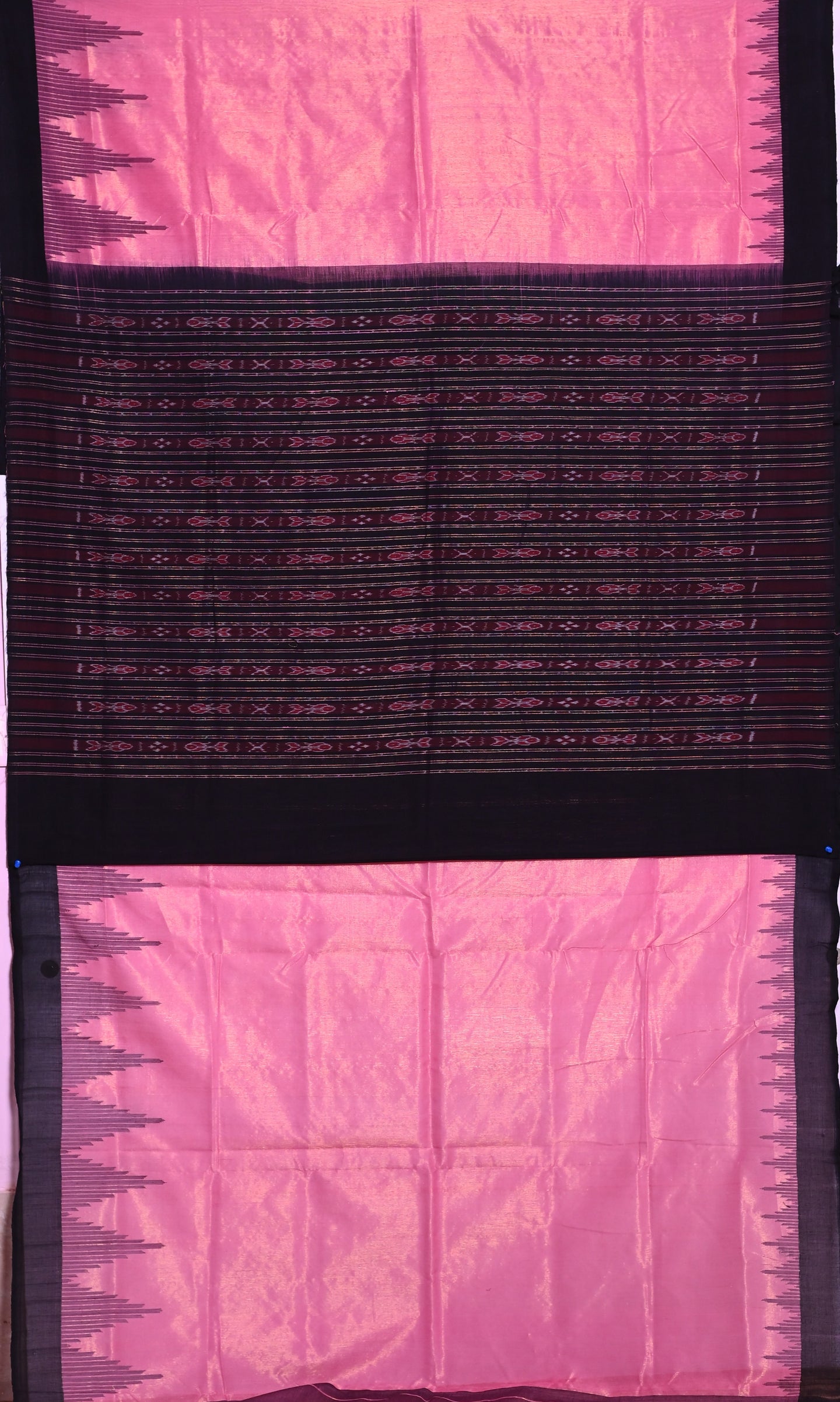 Pink Black Up School Saree(Temple Border)