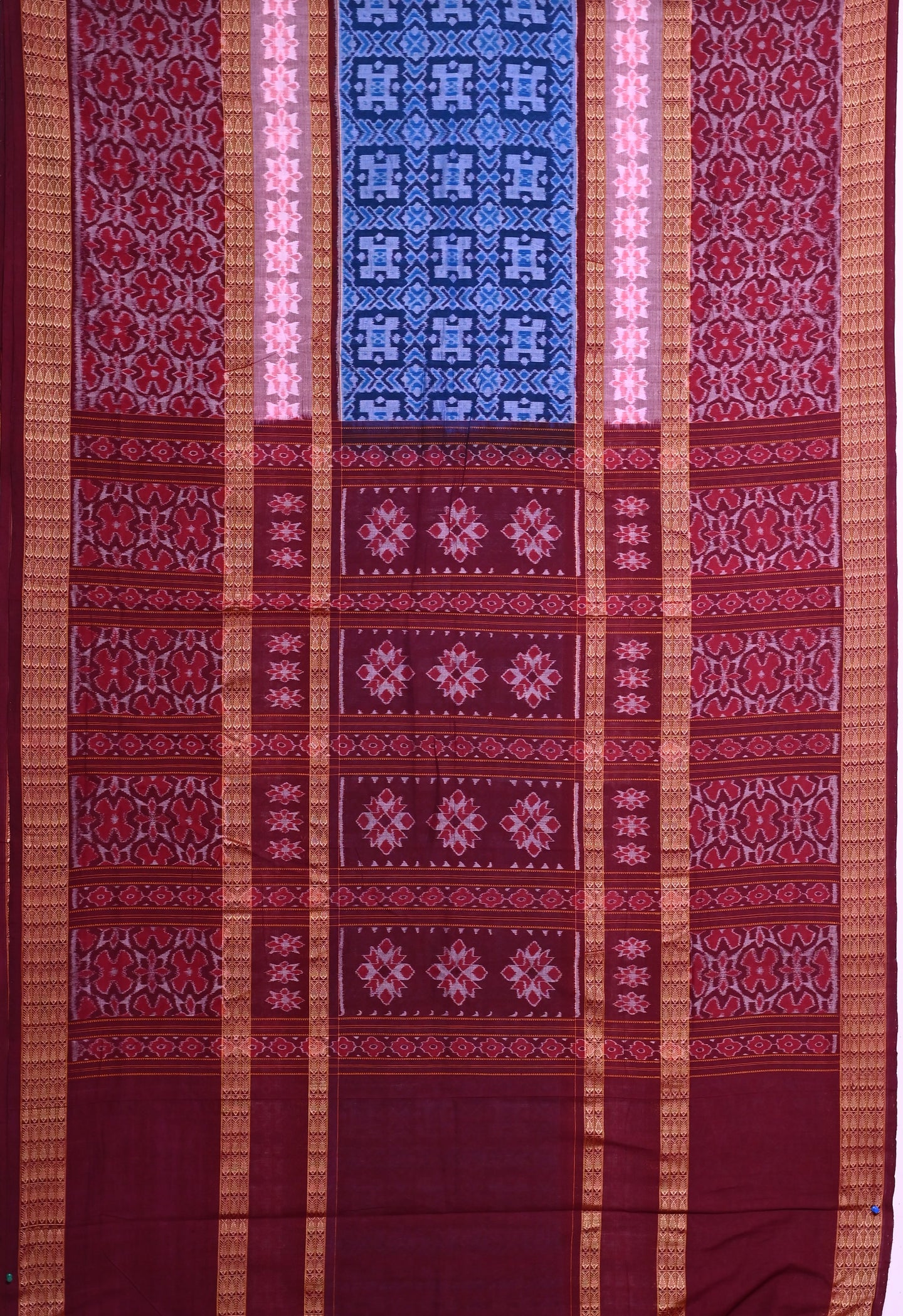 Blue Double Border Bandha Saree