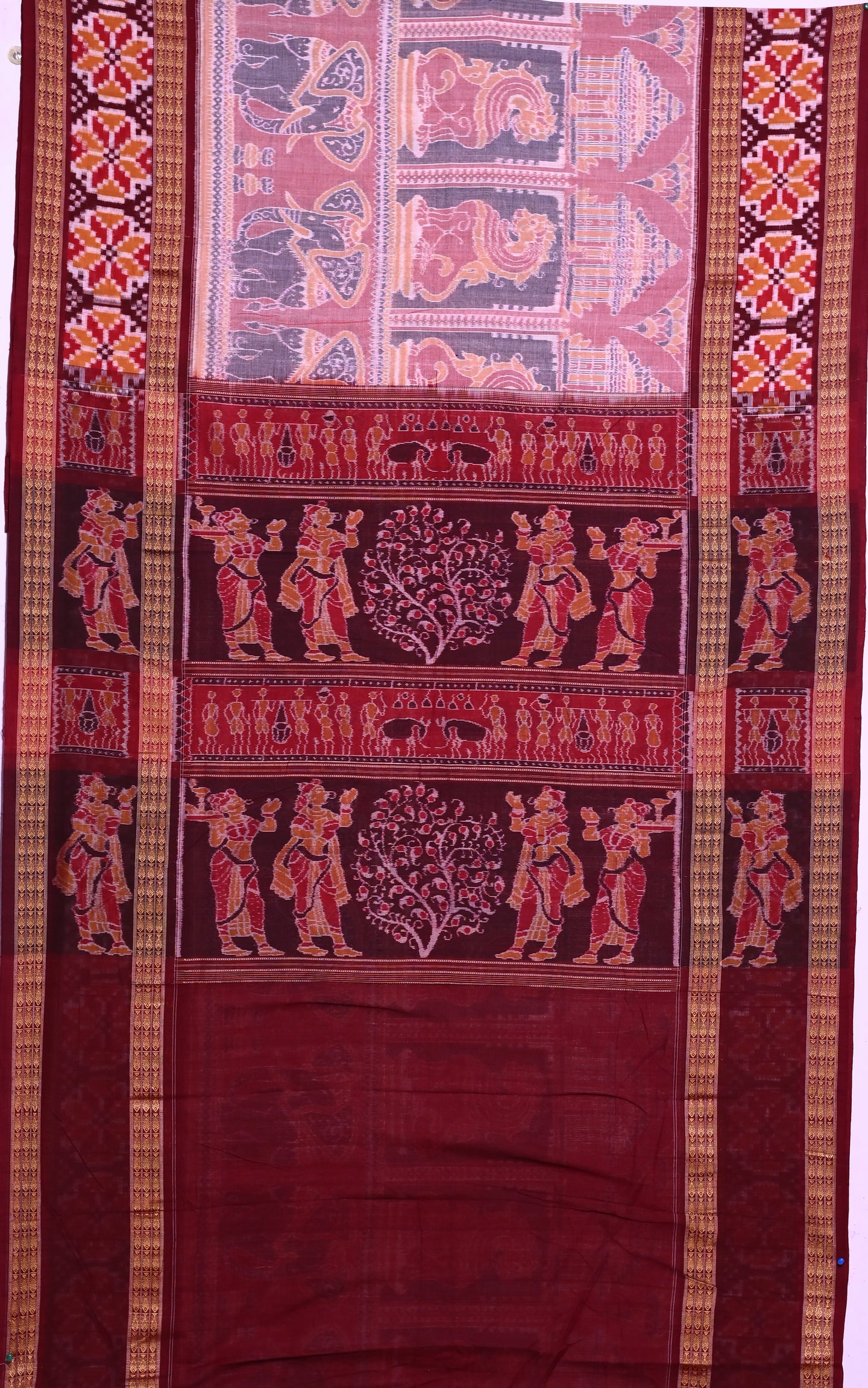 Light Red Traditional Konark Bandha Saree