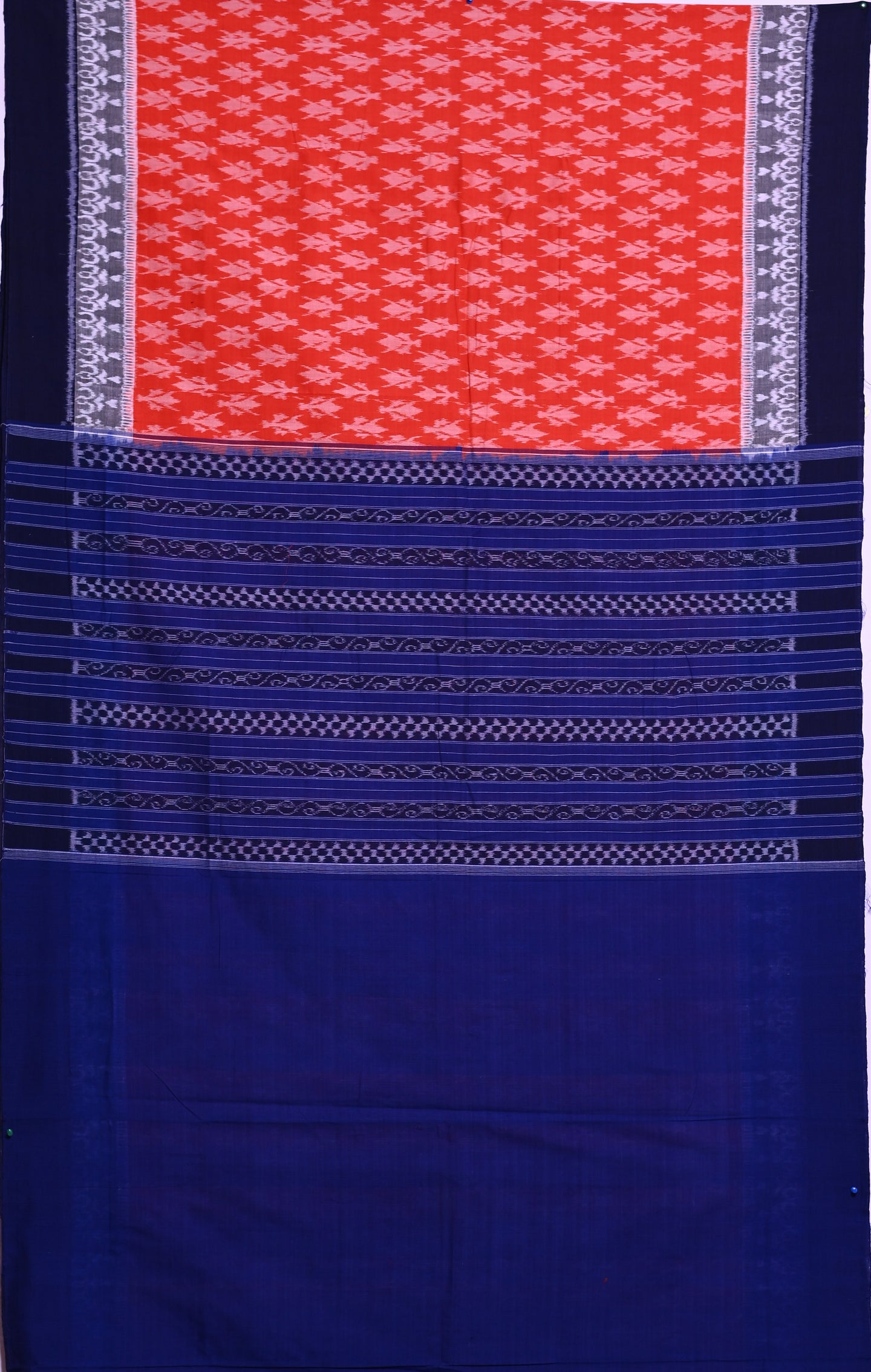 Orange Double Border Bandha Saree