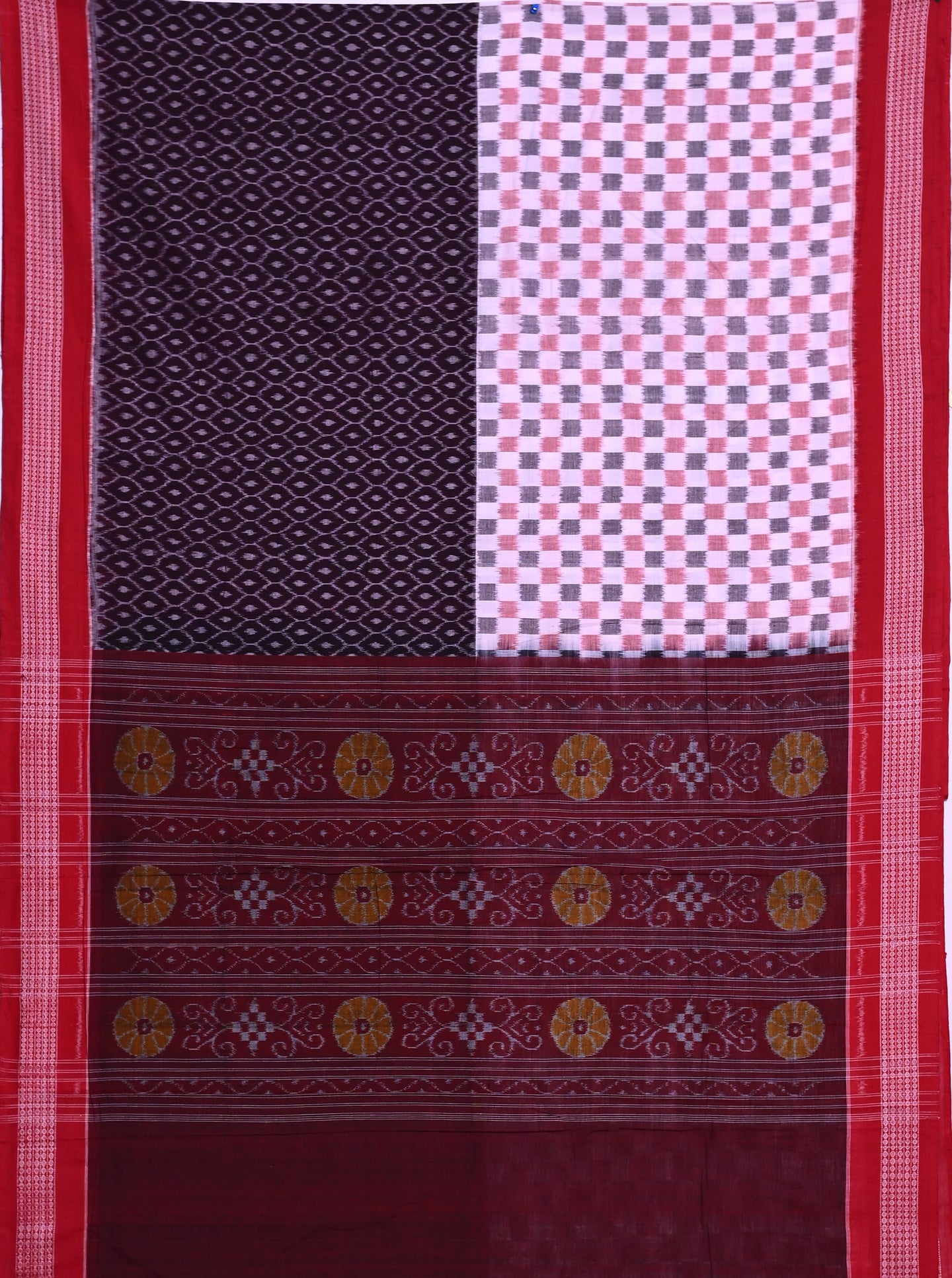 Dark Coffee Half Half Bandha Saree(With Out Blouse)