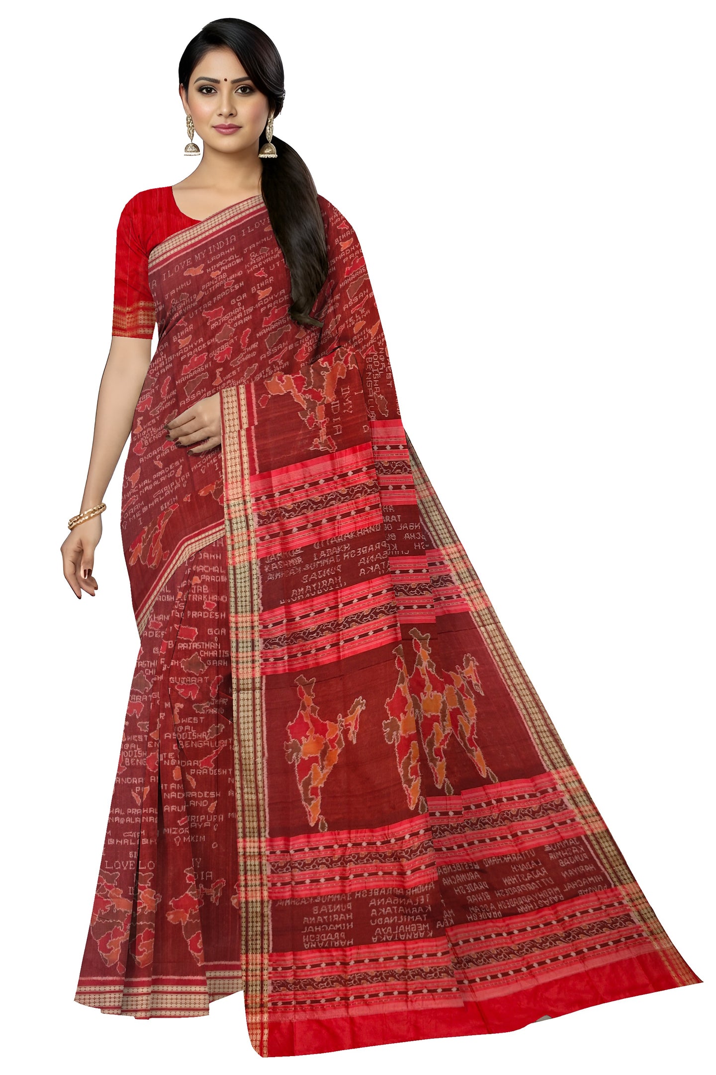 Maroon Mana Chitra Design Pata Bapta Saree | Odisha Handloom GI Tagged | Devnika