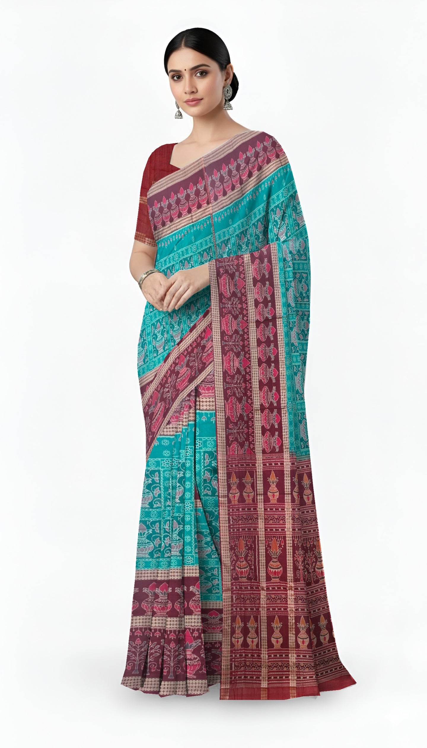 Teal Traditional Body Bandha Saree | Odisha Handloom GI Tagged | Devnika