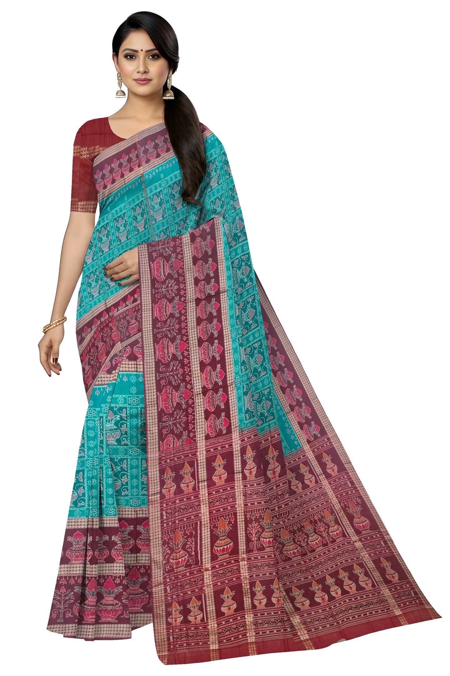 Teal Traditional Body Bandha Saree | Odisha Handloom GI Tagged | Devnika