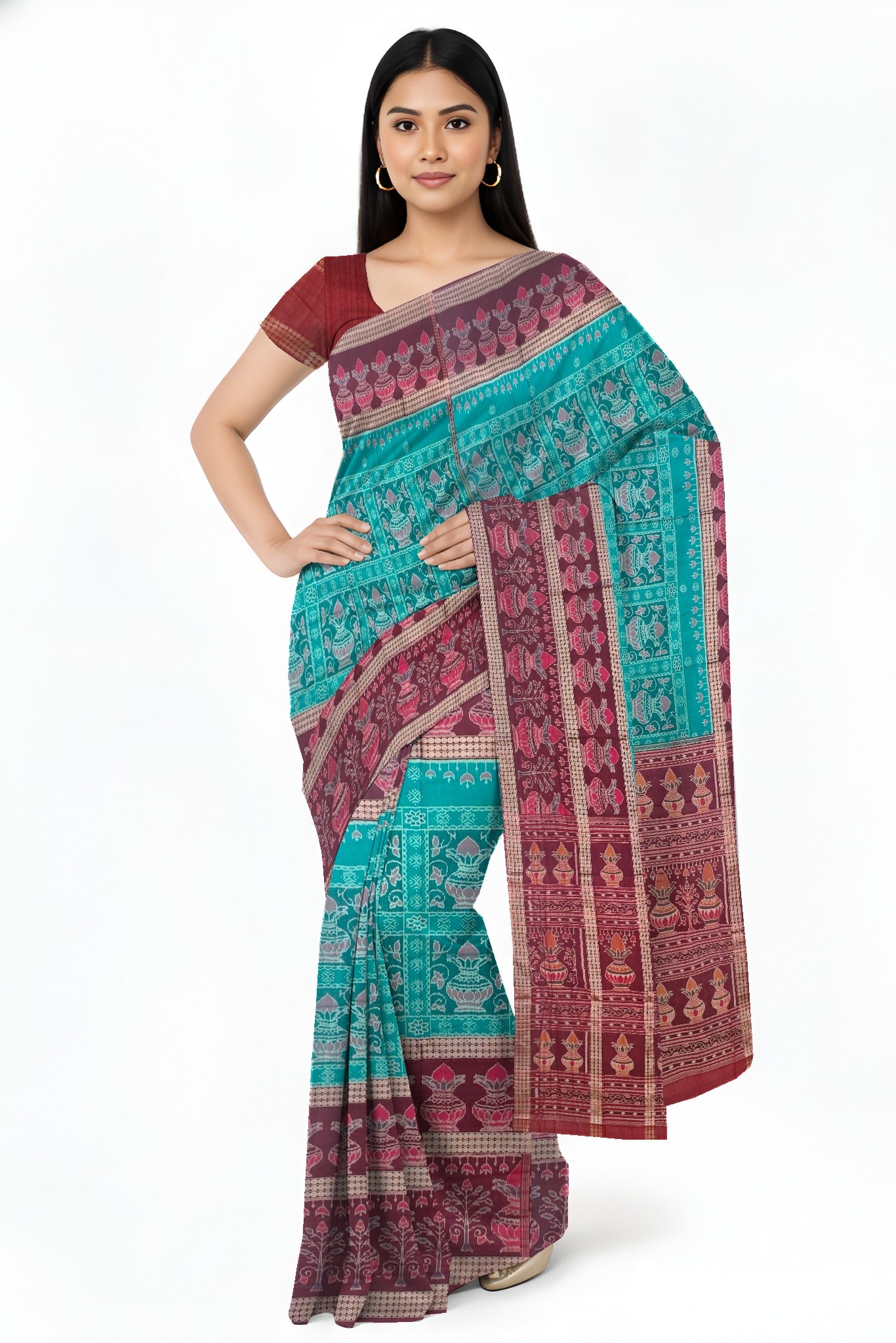 Teal Traditional Body Bandha Saree | Odisha Handloom GI Tagged | Devnika