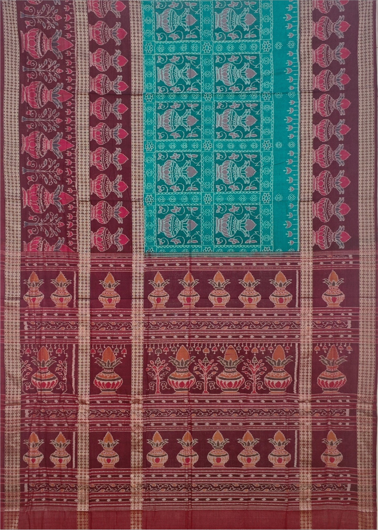 Teal Traditional Body Bandha Saree | Odisha Handloom GI Tagged | Devnika