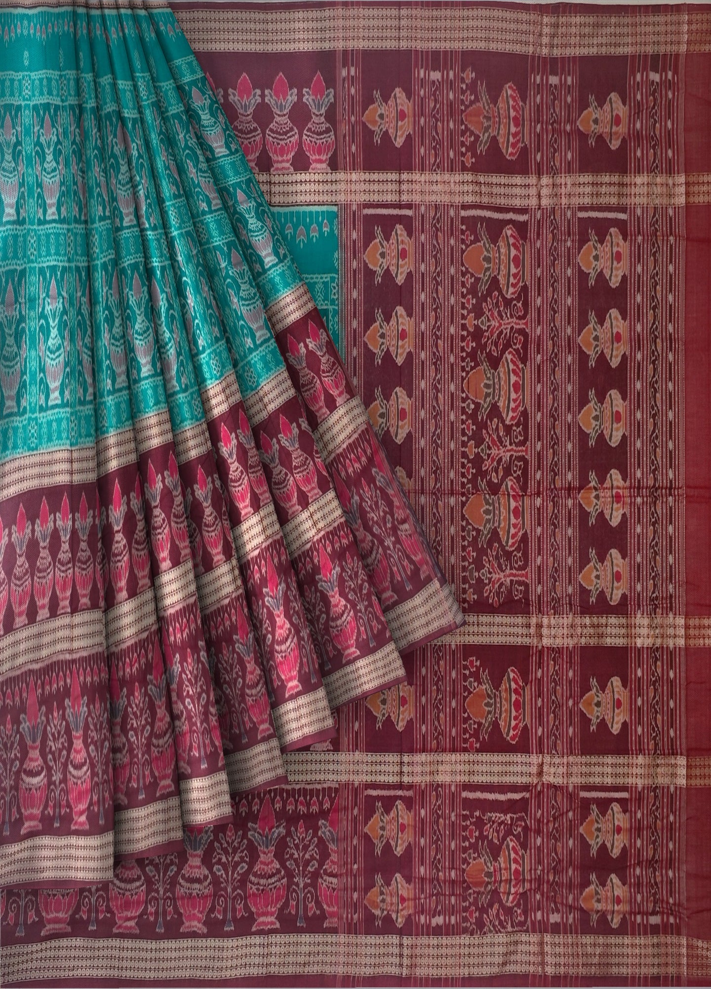 Teal Traditional Body Bandha Saree | Odisha Handloom GI Tagged | Devnika