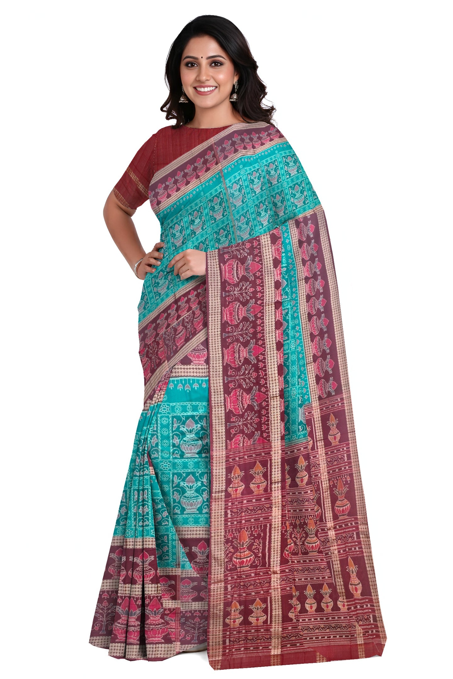 Teal Traditional Body Bandha Saree | Odisha Handloom GI Tagged | Devnika