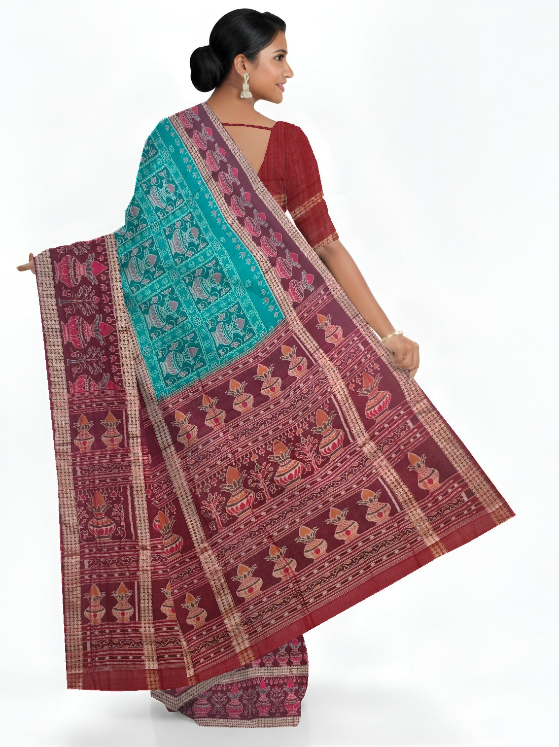 Teal Traditional Body Bandha Saree | Odisha Handloom GI Tagged | Devnika