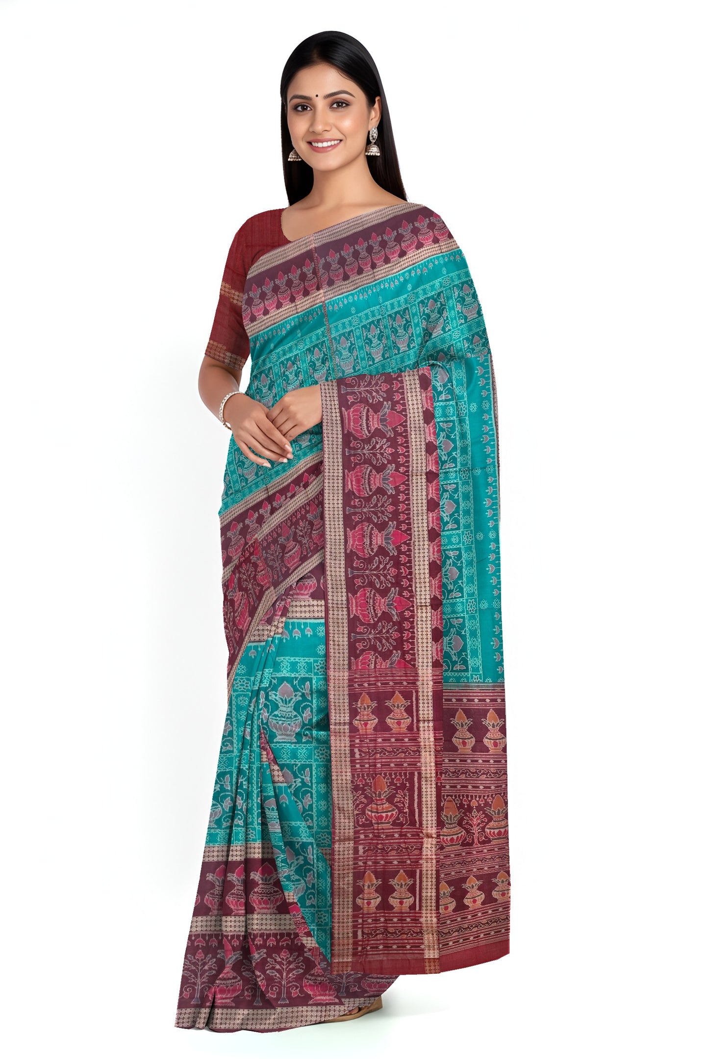 Teal Traditional Body Bandha Saree | Odisha Handloom GI Tagged | Devnika