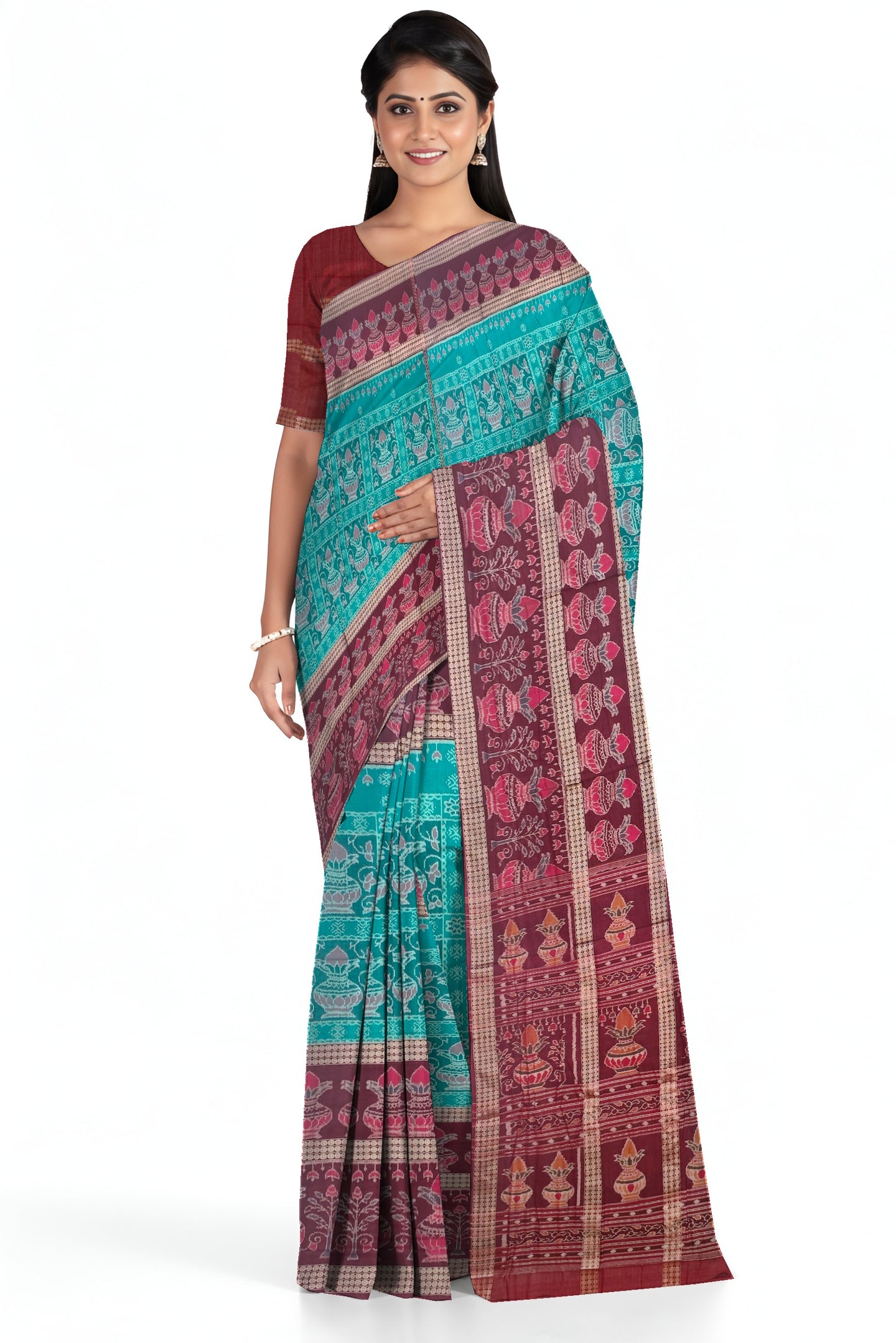 Teal Traditional Body Bandha Saree | Odisha Handloom GI Tagged | Devnika